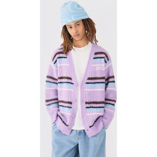 Boxy Fluffy Striped Knitted Cardigan In Lilac - Boohooman - Modalova
