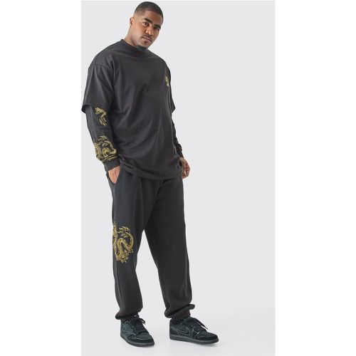 Plus Oversized Dragon Faux Layer T-shirt Tracksuit - Boohooman - Modalova