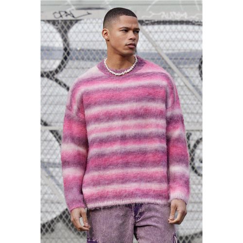 Regular Knitted Brushed Stripe jumper In Pink - Boohooman - Modalova