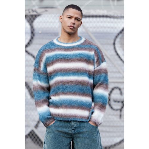 Regular Knitted Brushed Stripe jumper In Brown - Boohooman - Modalova