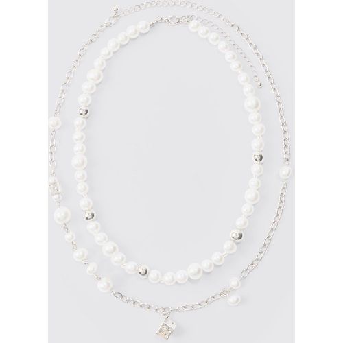 Dice And Parel Double Layer Necklace In White - Boohooman - Modalova