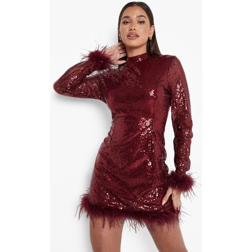 Robe Courte Pailletée À Bordure En Plumes - boohoo - Modalova