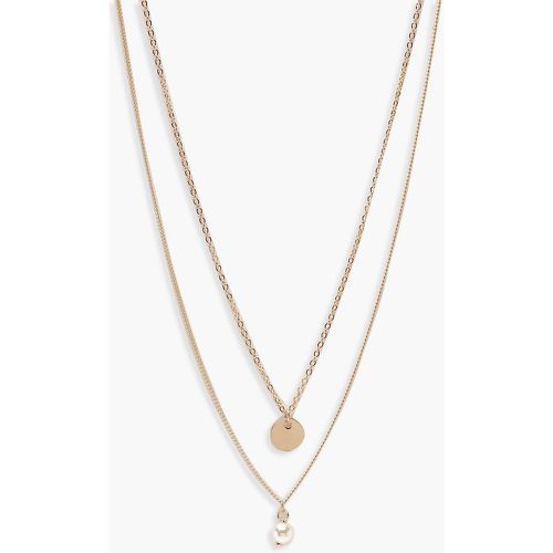 Collier Doré À Chaîne Double Avec Pendentif Pièce Et Fausse Perle - Taille Unique - boohoo - Modalova