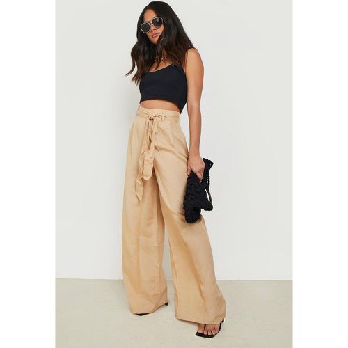 Pantalon Large Effet Lin À Ceinture - boohoo - Modalova