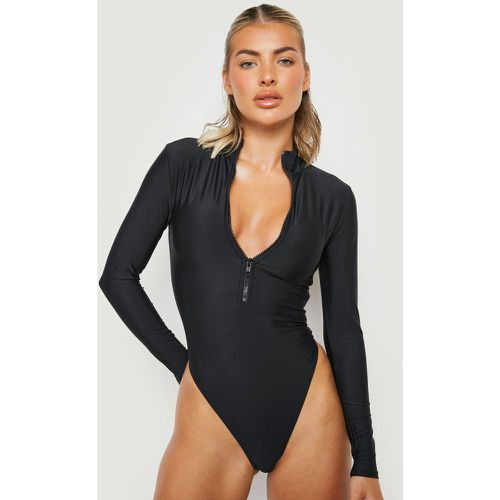 Maillot De Bain Une Pièce Zippé À Manches Longues - boohoo - Modalova