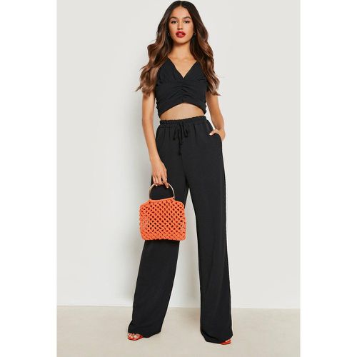 Ensemble Texturé Froncé Avec Crop Top Et Pantalon Large - boohoo - Modalova