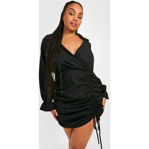 Grande Taille - Robe Chemise Froncée À Manches Longues - boohoo - Modalova