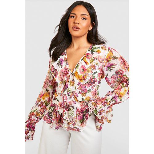 Grande Taille - Blouse Fleurie En Plumetis - boohoo - Modalova