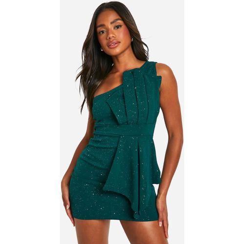 Robe Asymétrique Pailletée Plissée - Vert Émeraude - 36, Vert Émeraude - boohoo - Modalova