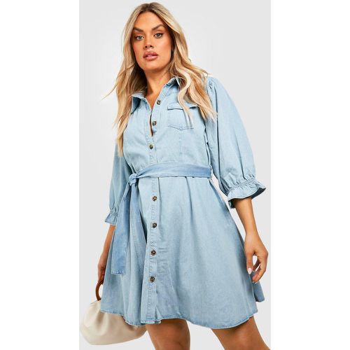 Grande Taille - Robe Patineuse En Jean À Ceinture - boohoo - Modalova