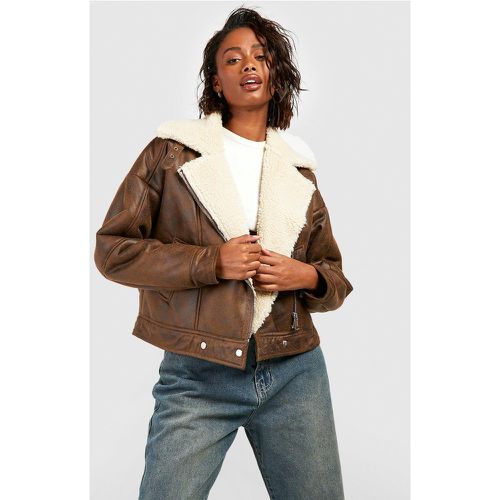 Blouson Aviateur Délavé En Simili - boohoo - Modalova