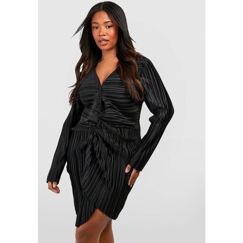 Grande Taille - Robe Portefeuille Nouée Plissée - boohoo - Modalova