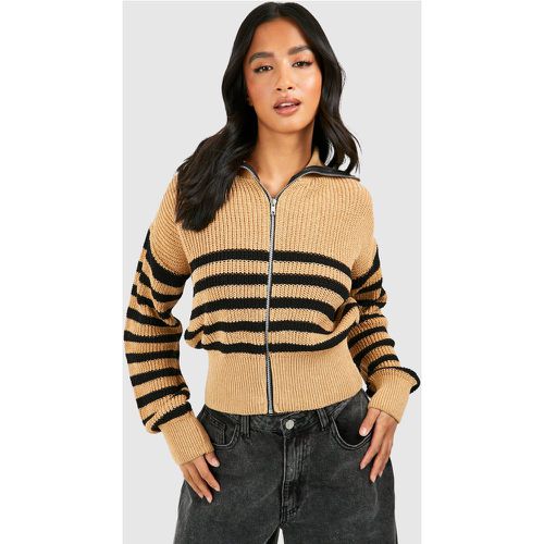 Petite" - Cardigan Zippé À Rayures - boohoo - Modalova