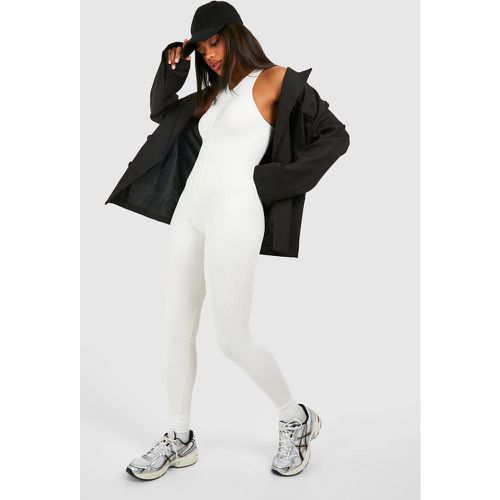 Contour Seamless Rib Zip Sleeveless Unitard Jumpsuit - Blanc Écru - S, Blanc Écru - boohoo - Modalova