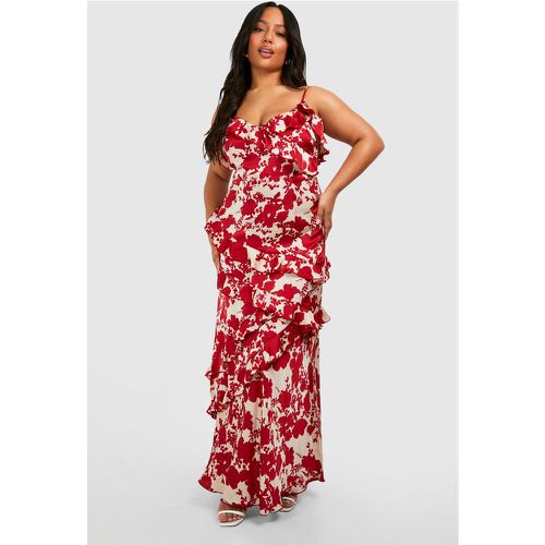 Plus" Satin Floral Ruffle Slip Maxi Dress - boohoo - Modalova