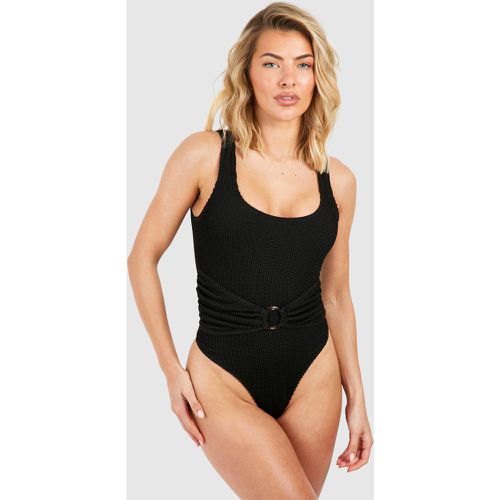 Crinkle Tummy Control O-Ring Scoop Swimsuit - boohoo - Modalova