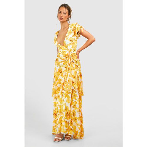 Floral Print Ruched Detail Maxi Dress - boohoo - Modalova