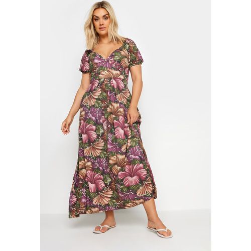 Curve Pink & Green Floral Print Wrap Dress, Grande Taille & Courbes - Yours - Modalova
