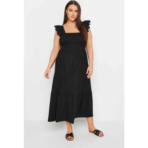 Curve Black Frill Sleeve Shirred Midaxi Dress, Grande Taille & Courbes - Yours - Modalova