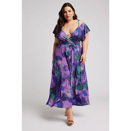 Curve Purple Abstract Print Wrap Dress, Grande Taille & Courbes - Yours London - Modalova