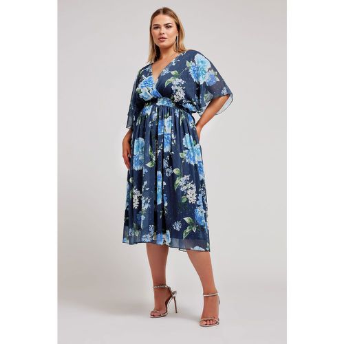 Curve Navy Blue Floral Print Wrap Midi Dress, Grande Taille & Courbes - Yours London - Modalova