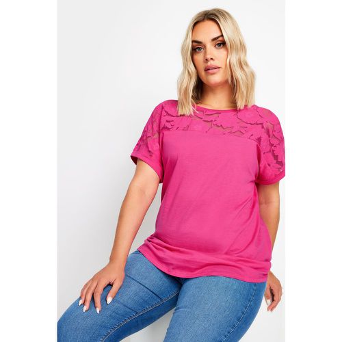 Curve Pink Floral Mesh Panel Tshirt, Grande Taille & Courbes - Yours - Modalova