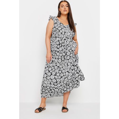 Curve Black Floral Print Frill Sleeve Maxi Dress, Grande Taille & Courbes - Yours - Modalova