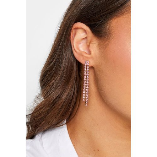 Gold & Pink Diamante Tassel Drop Earrings - Yours - Modalova