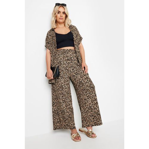 Curve Brown Leopard Print Crinkle Trousers, Grande Taille & Courbes - Yours - Modalova