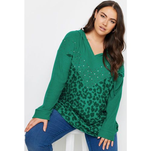 Curve Green Leopard Print Embellished Hoodie, Grande Taille & Courbes - Yours - Modalova