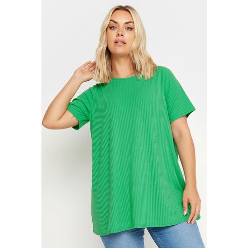 Curve Green Ribbed Tshirt, Grande Taille & Courbes - Yours - Modalova
