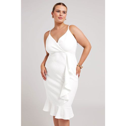 Curve White Ruffle Jacquard Dress, Grande Taille & Courbes - Yours London - Modalova