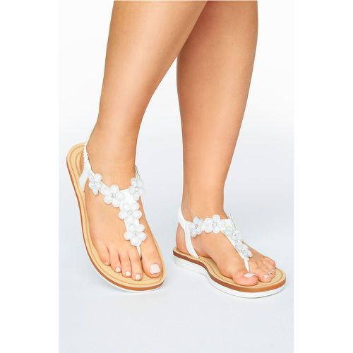 Sandales Blanches Strass Fleurs Pieds Extra Larges eee - Yours - Modalova