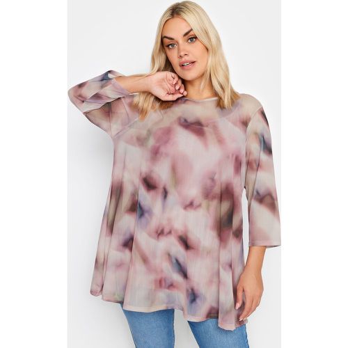 Curve Pink Abstract Print Mesh Layered Top, Grande Taille & Courbes - Yours - Modalova