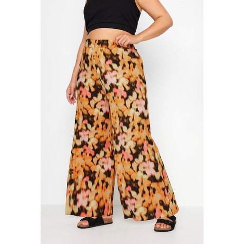 Curve Floral Print Textured Wide Leg Trousers, Grande Taille & Courbes - Yours - Modalova