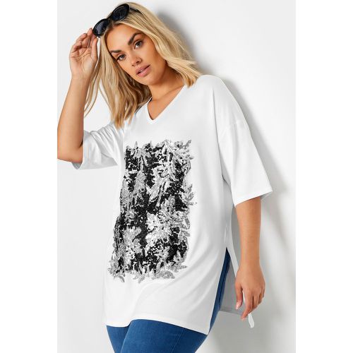 Curve White Abstract Print Sequin Embellished Top, Grande Taille & Courbes - Yours - Modalova
