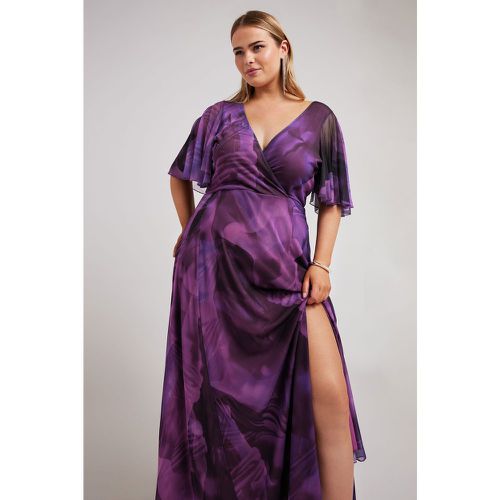 Curve Purple Abstract Print Wrap Maxi Dress, Grande Taille & Courbes - Yours London - Modalova
