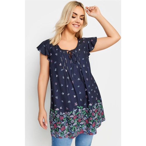 Blouse Marine Longue Ourlet Floral , Grande Taille & Courbes - Yours - Modalova