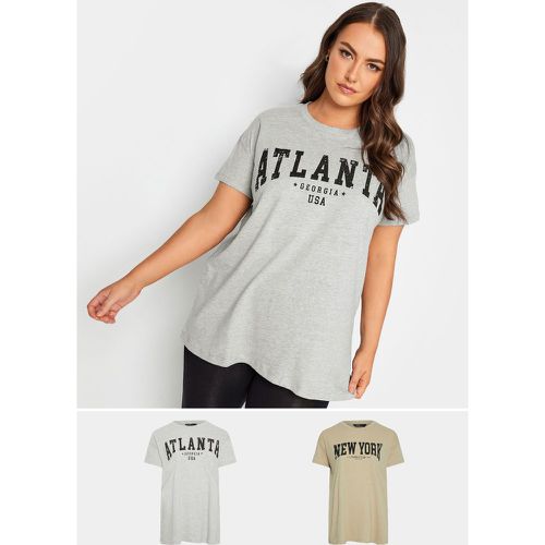 Lot De 2 Tshirts & Marron 'Atlanta New York', Grande Taille & Courbes - Yours - Modalova