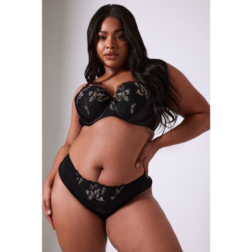 Curve Black Lace Embroidered Front Briefs - Yours - Modalova