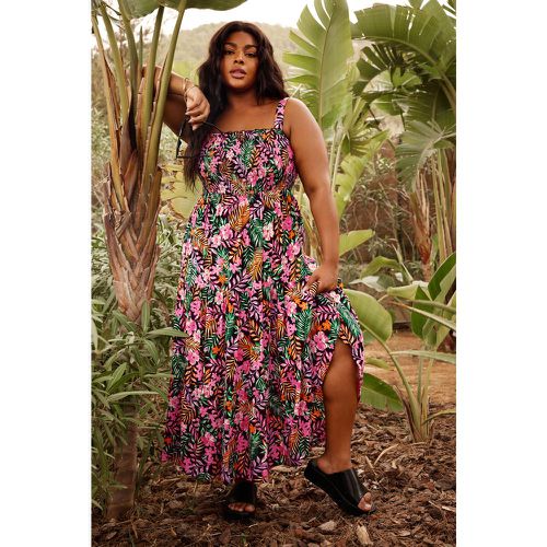 Curve Pink Tropical Print Tiered Maxi Dress, Grande Taille & Courbes - Yours - Modalova