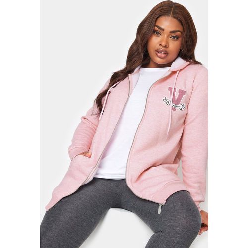 Curve Pink Embroidered Zip Through Marl Hoodie, Grande Taille & Courbes - Yours - Modalova