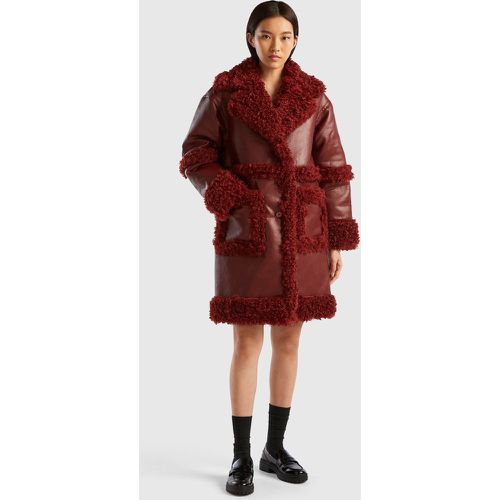 Benetton, Manteau En Tissu Enduit À Fourrure Synthétique, taille XL, Bordeaux - United Colors of Benetton - Modalova