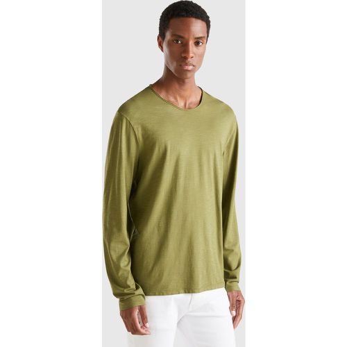 Benetton, T-shirt À Manches Longues En 100% Coton, taille XXL, Kaki - United Colors of Benetton - Modalova