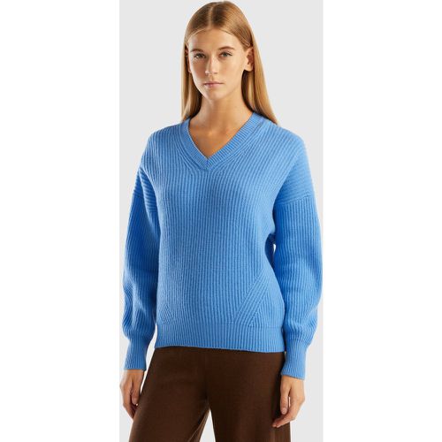 Benetton, Pull Doux À Col En V, taille L-XL, Bleu Clair - United Colors of Benetton - Modalova