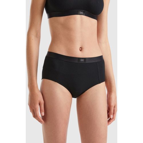 Benetton, Culotte Taille Haute À Bords-côtes, taille S, Noir - United Colors of Benetton - Modalova