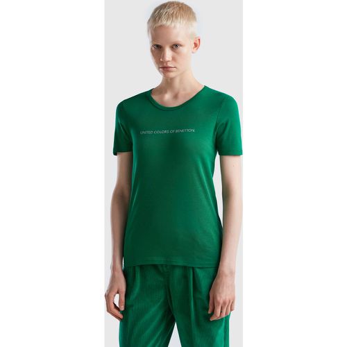 Benetton, T-shirt 100% Coton Avec Logo Imprimé Pailleté, taille L, Vert - United Colors of Benetton - Modalova