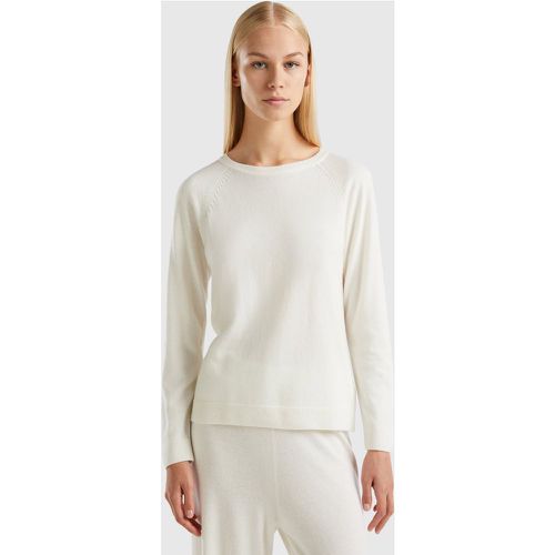 Benetton, Pull Crème À Col Rond En Mélange De Laine Et De Cachemire, taille XS, Crème - United Colors of Benetton - Modalova