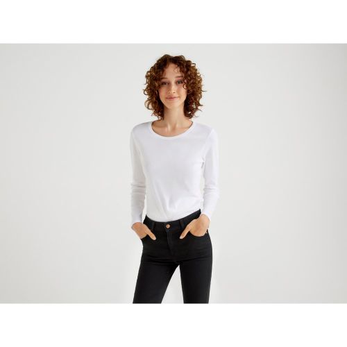 Benetton, T-shirt À Manches Longues En Pur Coton, taille XS, Blanc - United Colors of Benetton - Modalova