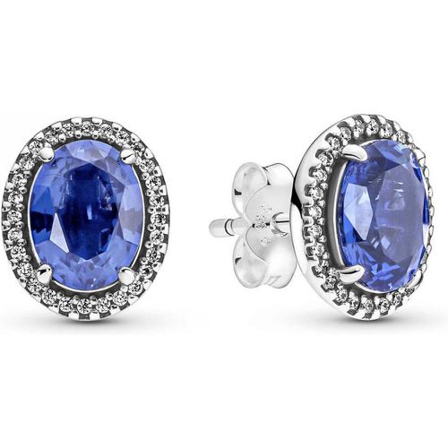 Clous d'Oreilles Halo avec Pierre ovale bleue Timeless - Argent - Pandora - Modalova